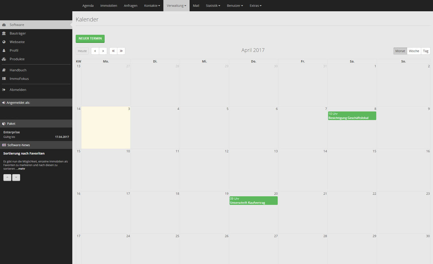 Kalender Maklersoftware